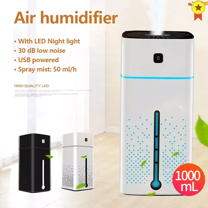 

Humidifier with 7-Colors LED light Household Aroma diffuser 1000 ml Automatic power-off usb Ultrasonic Air humidifier