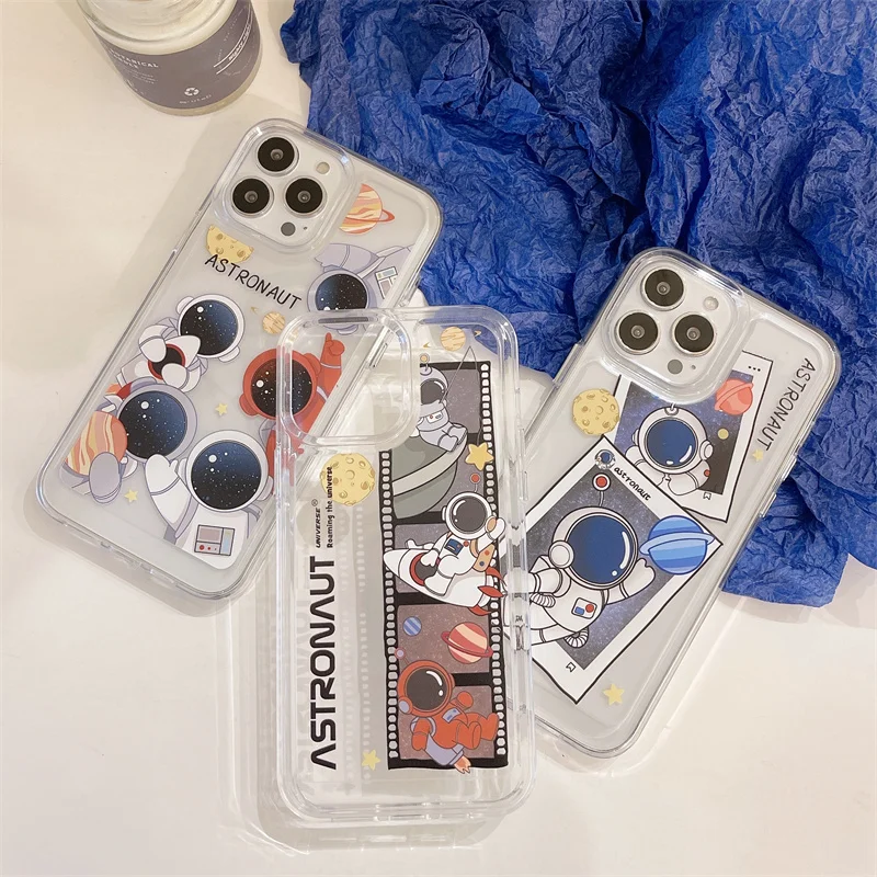 

Cartoon Astronaut Spaceman patterned Acylic Back Case For iPhone 13 12 11 Pro Max Mini XS XR 7 8 Plus