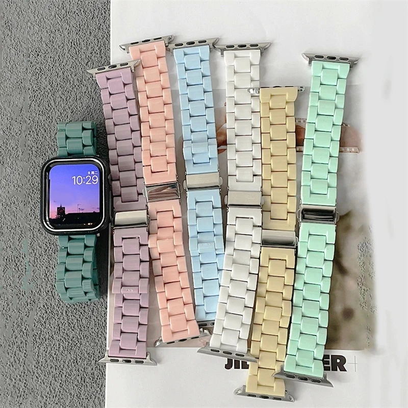 

Resin Watch Strap For Apple Watch Bracelet Series 8 49mm 7 6 5 4 42mm 38mm Correa Candy For iwatch band 3 2 44mm 40mm 41MM 45MM