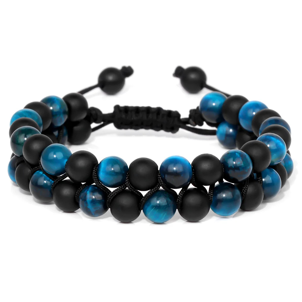 

Fashion Men Tiger Eye Hematite Beads Bracelets For Men Black Stone Beads Health Protection Energy Double Layer Braided Bracelet
