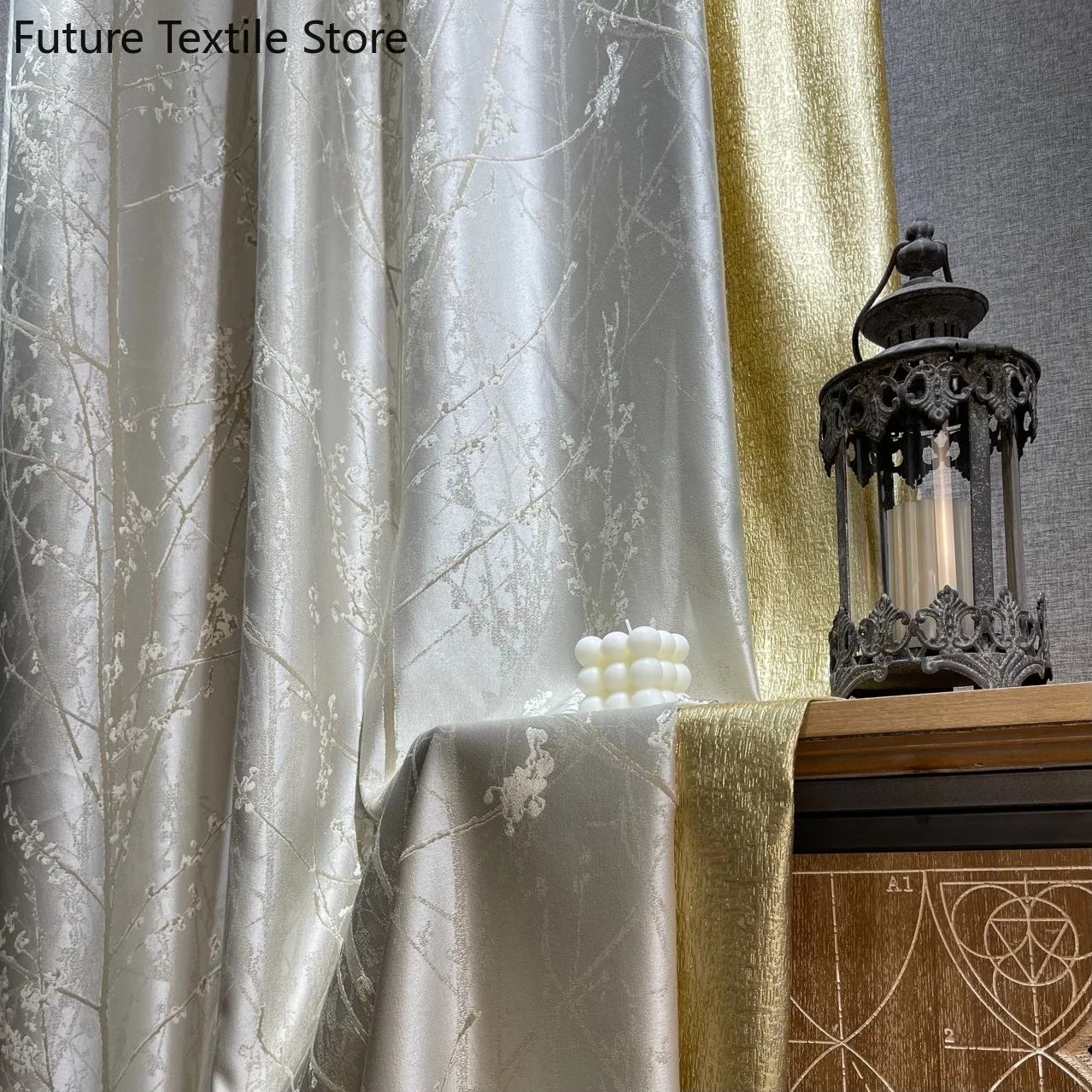 Curtains for Living Room Dining Bedroom Factory Direct Supply American Modern Champagne Curtains High Precision Jacquard