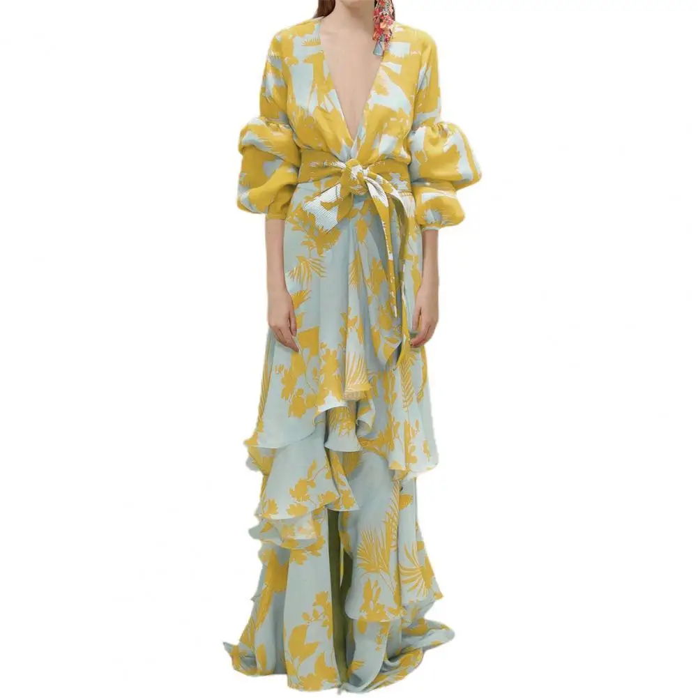 

Long Sleeve Women Dress Breathable Bohemian Floral Print Summer Dress for Holiday