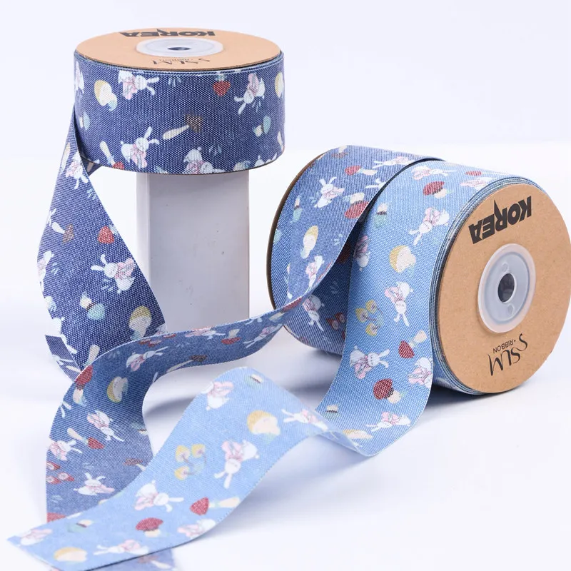 

10 Yards 25MM 38MM Mushroom Bunny Denim Ribbon For Hair Bows DIY Crafts Handmade Accessories Material YM2022071502