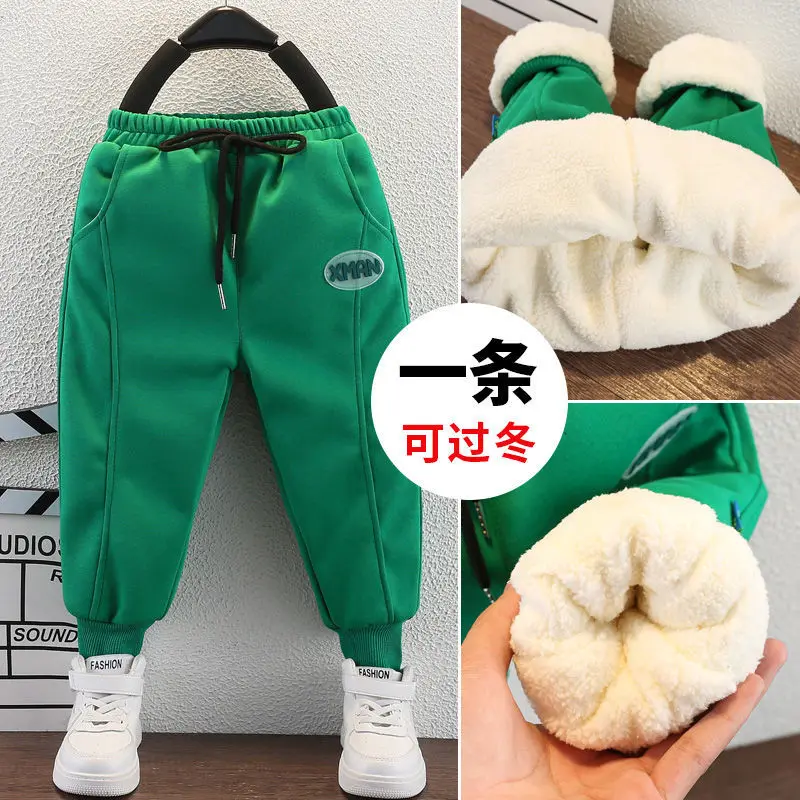 Boys' Sports Pants Fleece-Lined Thickened Winter Children's Cotton-Padded Trousers Pants Boys' Sweatpants Winter