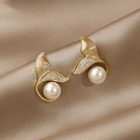2022 trend luxury fish tail pearl women earrings korean girls fashion stud earring party charm woman jewelry unusual accessories