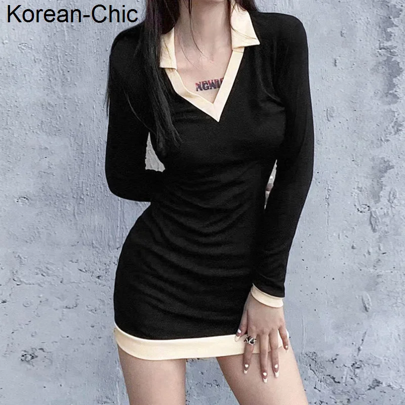 

Women's Long Sleeve Slim Fitting Dress Polo Collar Waist Closing Slim Sexy Hot Girl Hip Wrap