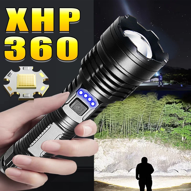 

Most Powerful XHP360 LED Flashlight Type-c Rechargeable High Power Torch XHP50.2 Zoom 1500m Lanterns Outdoor Fishing Flashlights