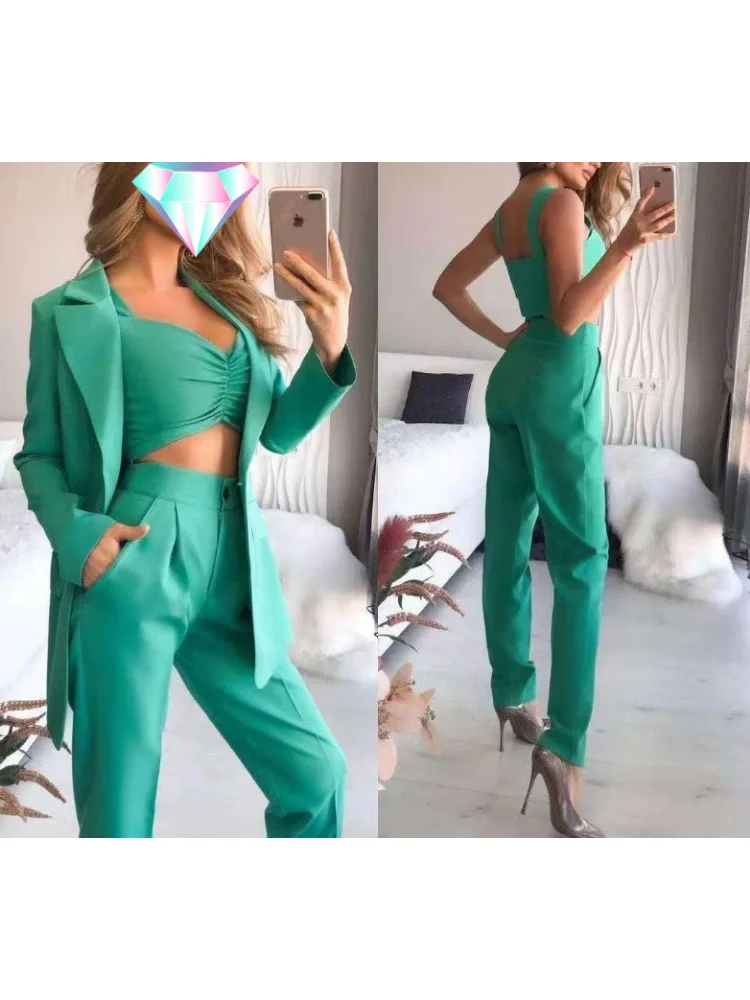Two Piece Set for Women New In Long Sleeve Small Suit Loose Commuting Solid Color Three Piece Set Women Formal Pant Suit Set