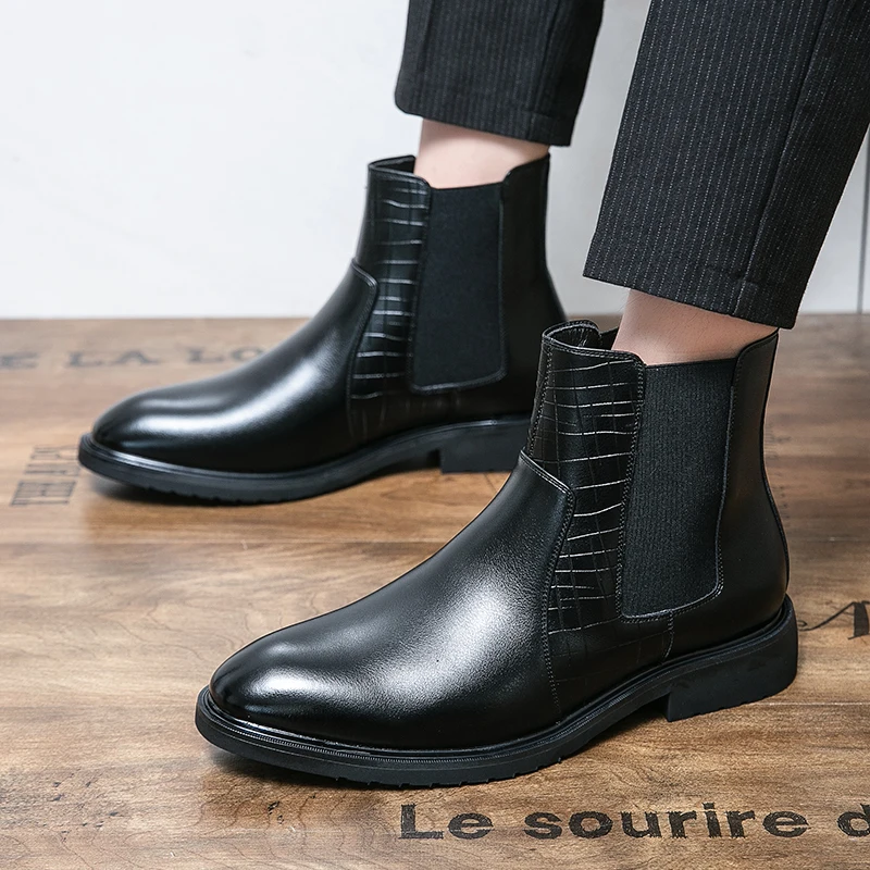 

Мужские классические ботинки челси, Черные ботильоны с острым носком, деловая повседневная обувь для вечевечерние, 2023