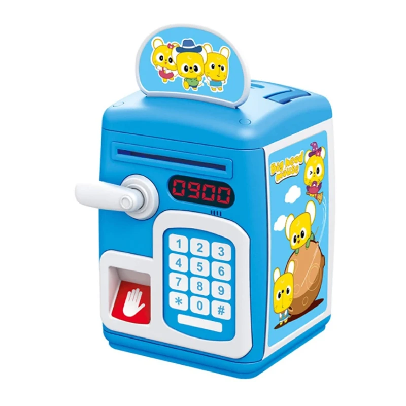 

Piggy Bank Toy For Kid,Simulate Fingerprint/Electronic Password Safe Box ATM Bank,Auto Paper Money Scroll Coin Bank