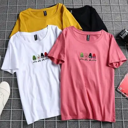 

2022new 2021 cotton T-shirt for women students CN(Origin) Spring/Autumn Broadcloth Appliques Animal O-Neck