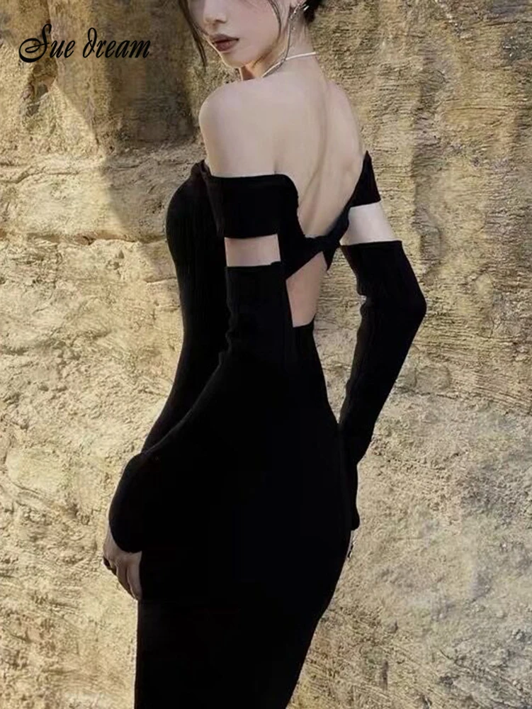

2022 New Fall Women's Sexy Off-the-Shoulder Strapless Backless Tight Knit Midi Dress Fashion High Street Party Dress