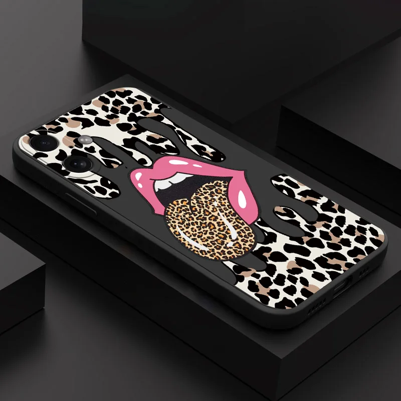 Hot Red Lip Leopard Print Phone Case For Xiaomi Redmi Note 13 12 12S 11 11S 10 9 8 7 Pro Plus 4G 5G Soft Silicone Back Cover