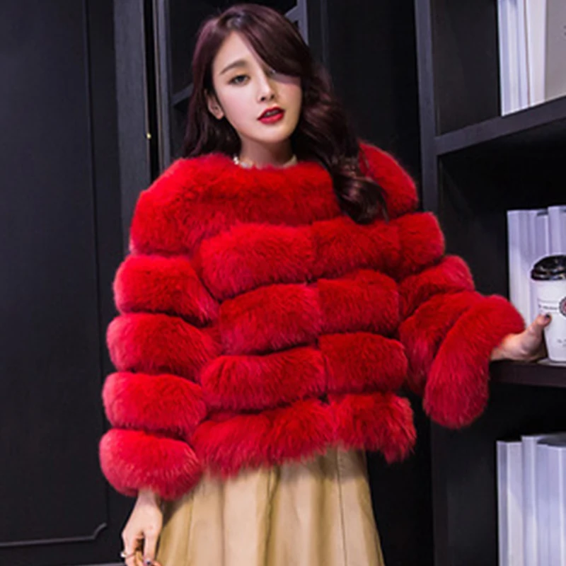 ICCLEK 2022 Winter New Fashion Women Faux Fur Coat Female Black Elegant Fluffy Thick Warm Artificial Fox Fur Coat Outerwear