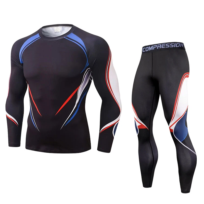 Gym Men Fitness Sportswear Set Compression Running Sport Clothes Tight Sweatpants Sweatshirt UV Sun Protection Rash Guard Lycra