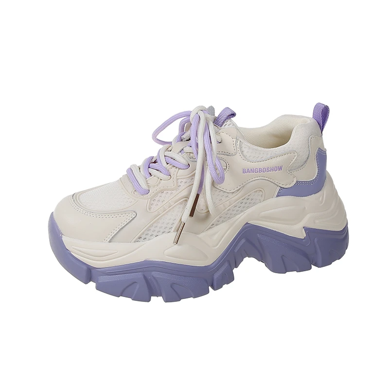 Leather Sports Casual Shoes Female 2023 Summer New Mesh Surface Breathable Increase Women's Shoes Muffin Bottom All Match Sports