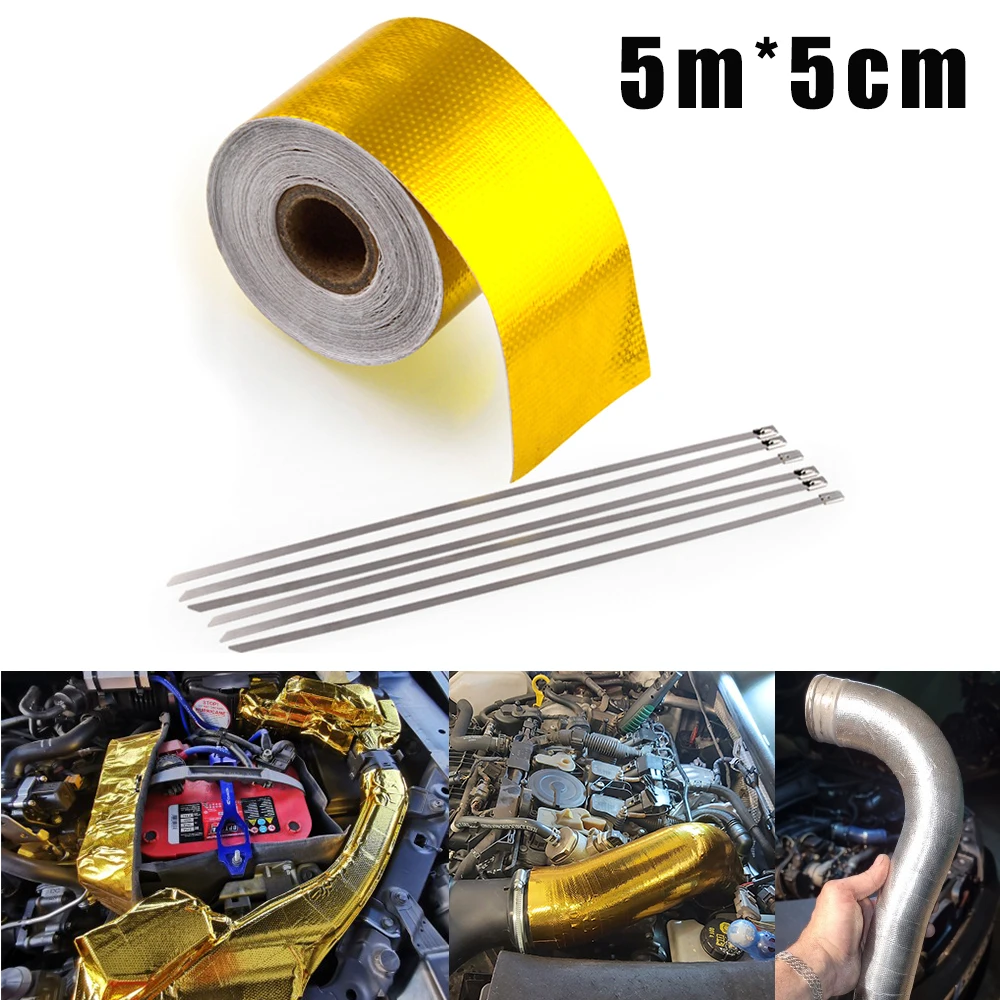 

Car modification golden aluminum foil tape car exhaust pipe decorative tape 5 meters heat insulation self-adhesive tape