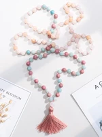 oaiite japamala 108 necklace natural stones pink aventurine beads mala beaded necklace knoted yoga meditation prayer jewelry