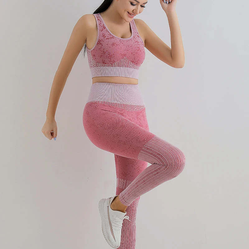 2/3PCS Women Bright silk Yoga Set Workout Sportswear Gym Clothing Fitness Long Sleeve Crop Top High Waist Leggings Yoga Running