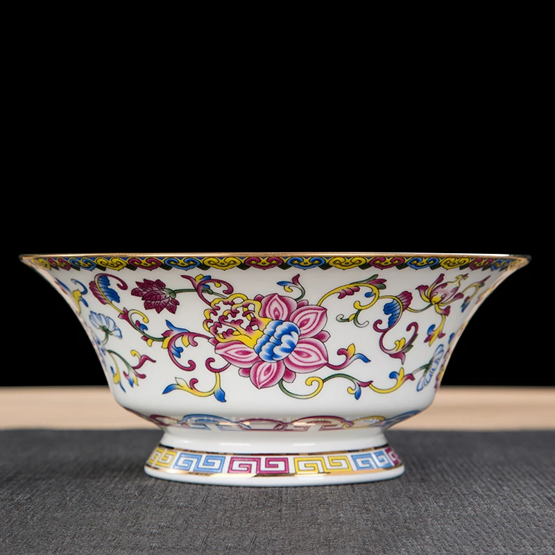 

Enamel Soup Bowl 4.5/6/9 Inch Ceramic Bone china Gold Rim Ramen Bowls Home Vintage Dinnerware Salad Fruit Container Large Bowl