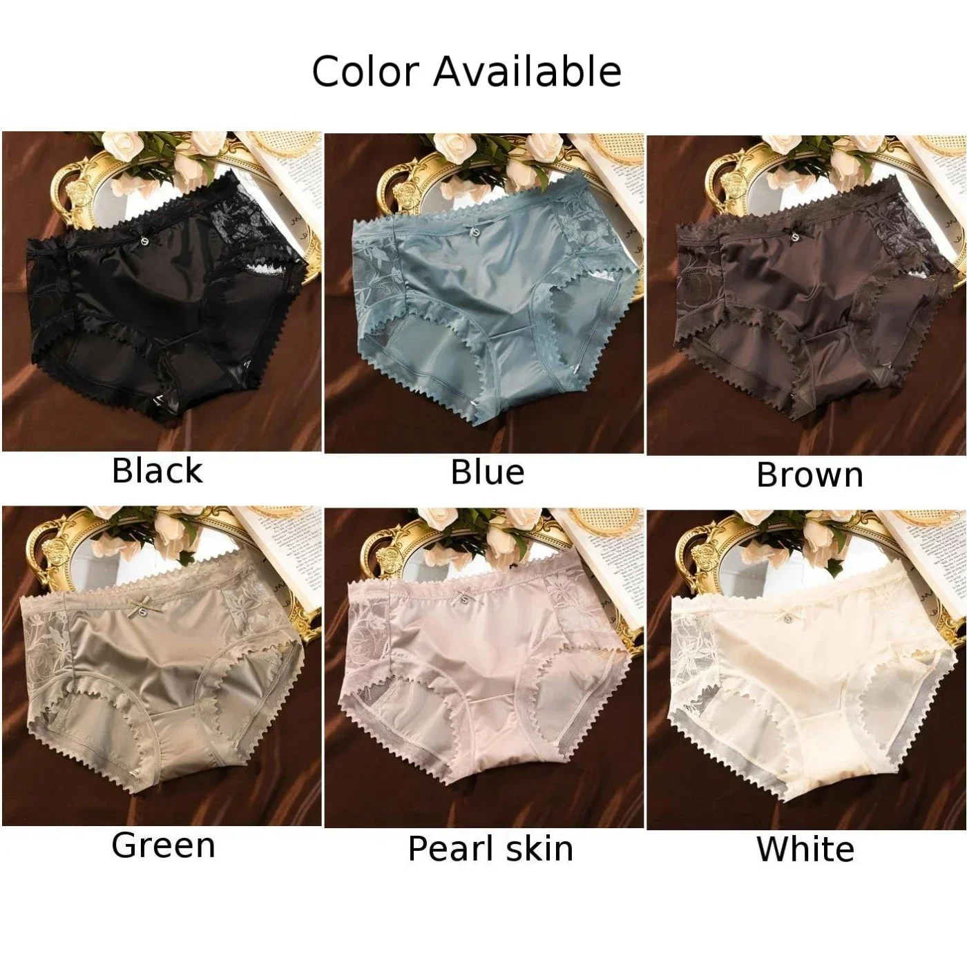 bezszwowe satynowe majtki dla kobiet Seksowne koronkowe detale Luksusowy styl Regularny krój Oddychająca bielizna całoroczna