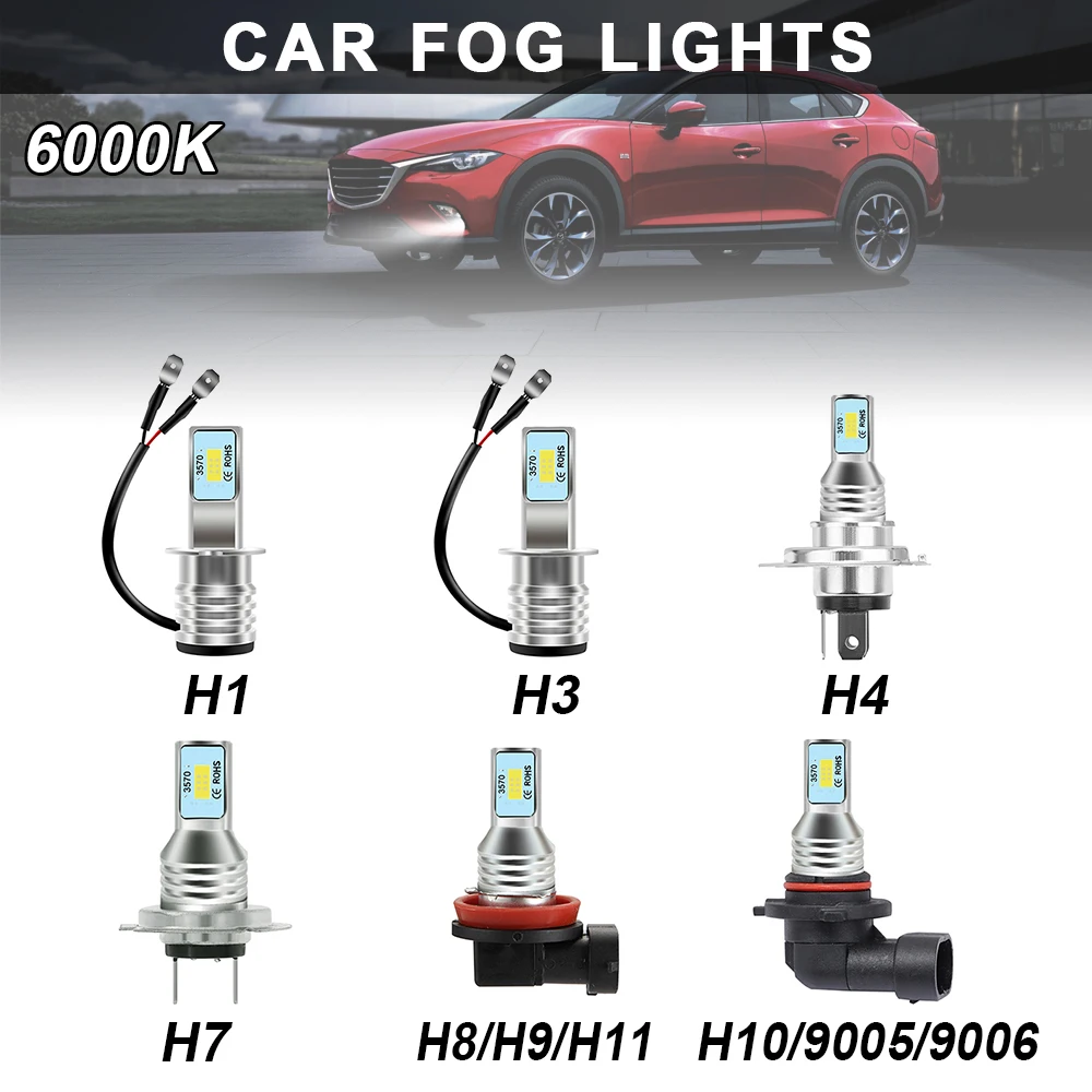 

H1 H3 H4 H7 H8 H9 H10 9005 9006 Canbus LED Bulb Car Fog Light Headlight 3570 2SMD 80W 4000LM Running Light Auto Motorcycle Lamp