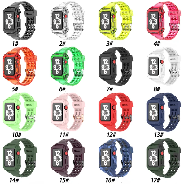 Transparent Silicone Sport Bracelet for Apple Watch 44mm 42mm 40mm 38mm Case+band for IWatch Series SE 6 5 4 3 Watchband Correa