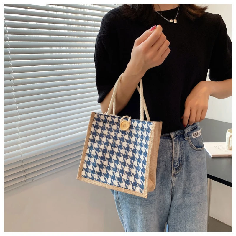 

Bags Storage Food Lady Functional New Portable Linen Capacity Bag Large Fashion Tote Shopping Outdoor Lunch Picnic Travel