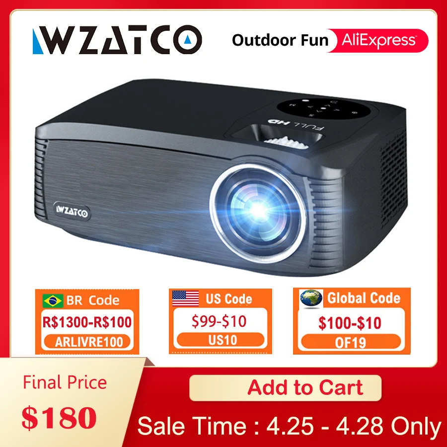 $183.75 WZATCO C6 New 300inch Android 11.0 WIFI Full HD 1920*1080P LED Projector Video Proyector Home Theater Cinema Smart Phone Beamer