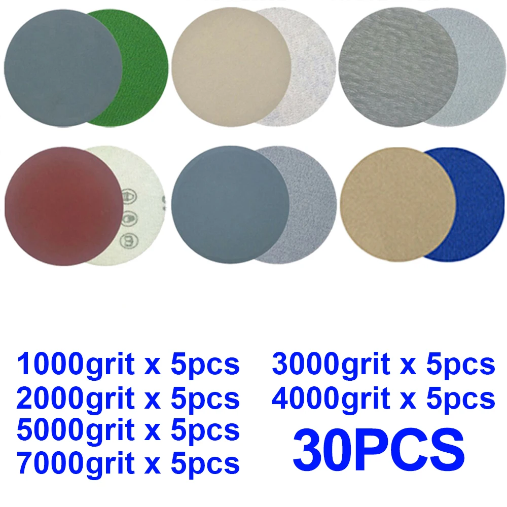 

Accessories Durable Sanding discs 1000/2000/3000/4000/5000/7000 grit 30pcs Grinding Metal Polishing Silicon Carbide