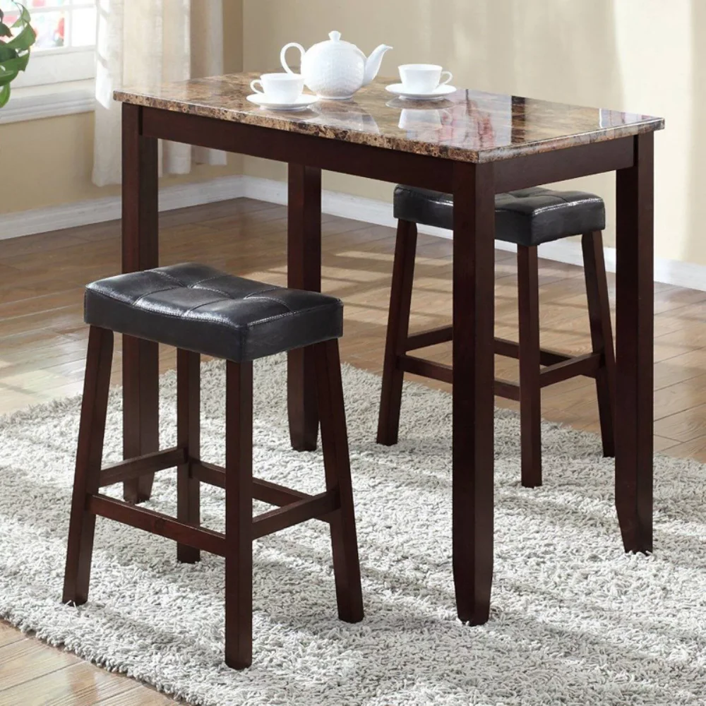 

OIMG 3-Piece Counter Height Glossy Print Marble Breakfast Table with Stools