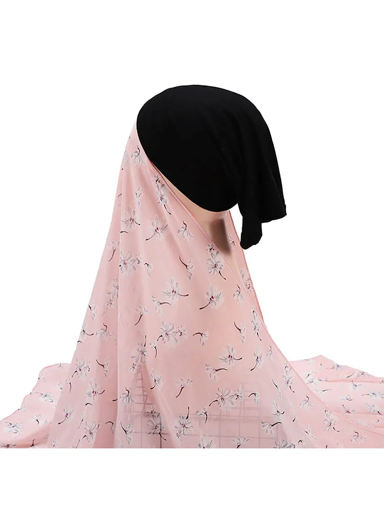 

Flower Print Chiffon Hiijab With Undercap Attached Ramadan Islam Clothing Muslim Fashion Women Veil Leopard Print Scarf Headwrap
