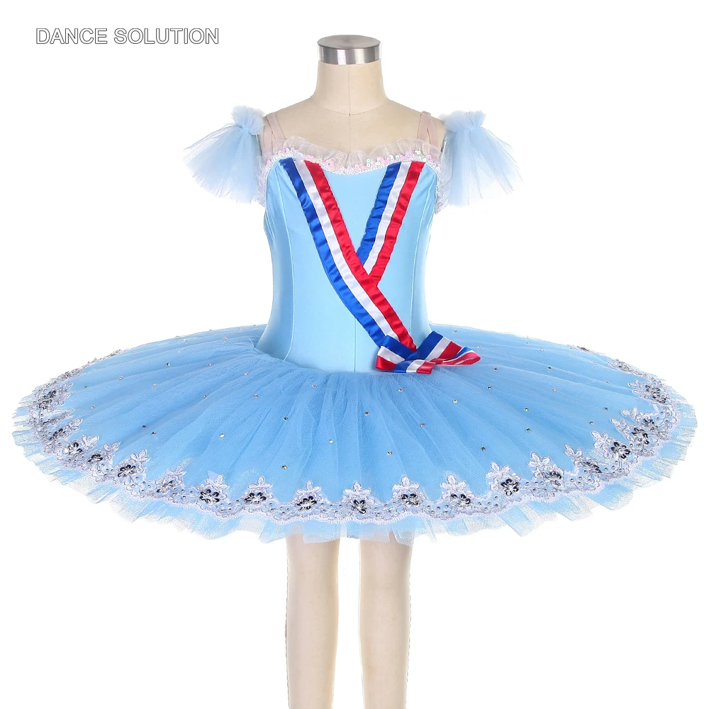 

Sky Blue Spandex Bodice Ballet Pancake Tutu Dress Professional Stage Performance Costume for Adult and Child Dancewears BLL494