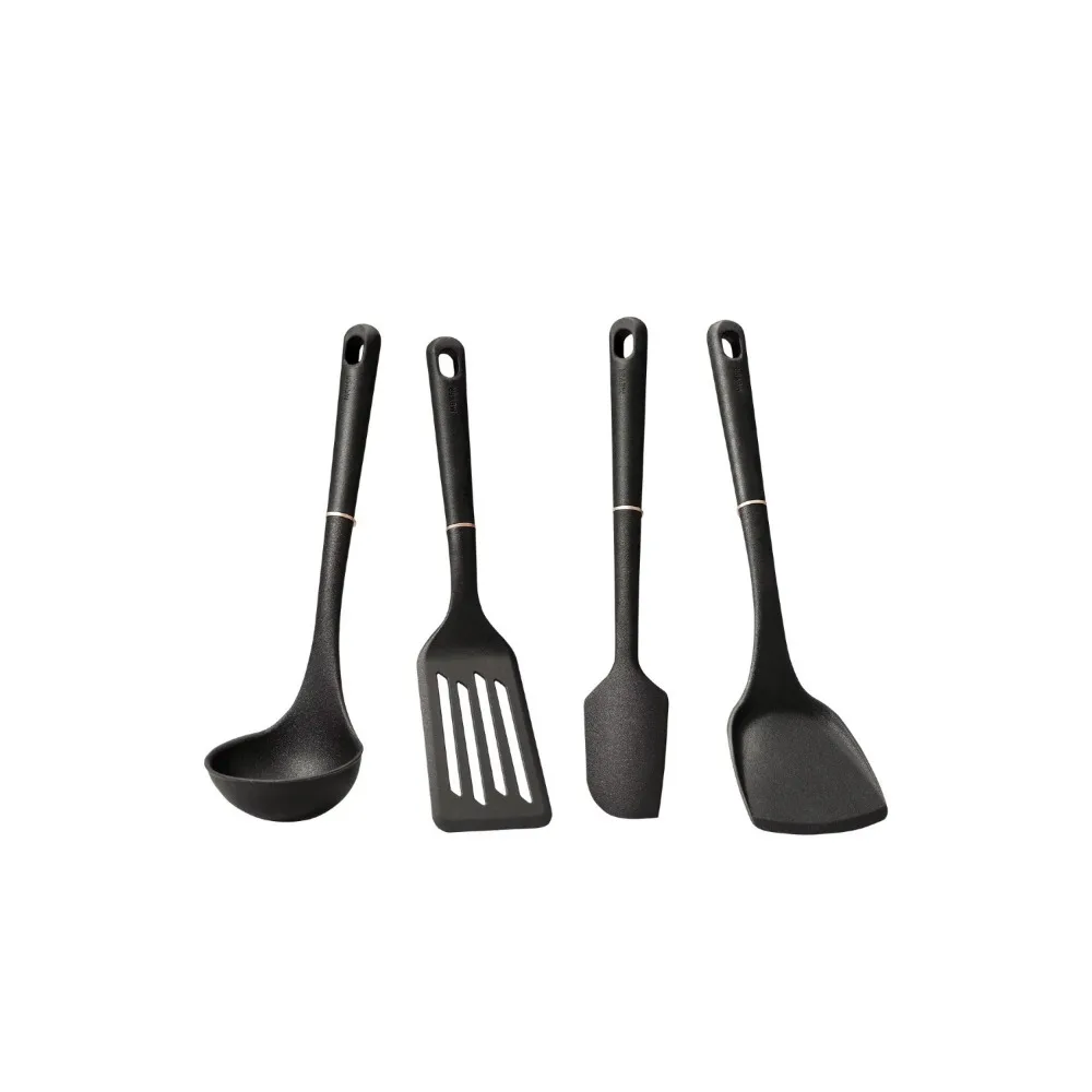 

Silicone Kitchen Utensil and Tool Set 4-piece Matte Black Multifunctional Heat-resistant Durable and Hanging for Storage
