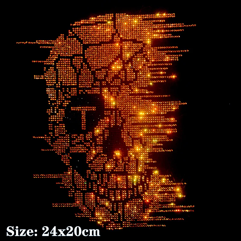

Skull Letter T Hot Diamond Sequin Iron on Applique Patches Hot Fix Rhinestone Transfer Motifs Transfer on DIY Shirt Dress.