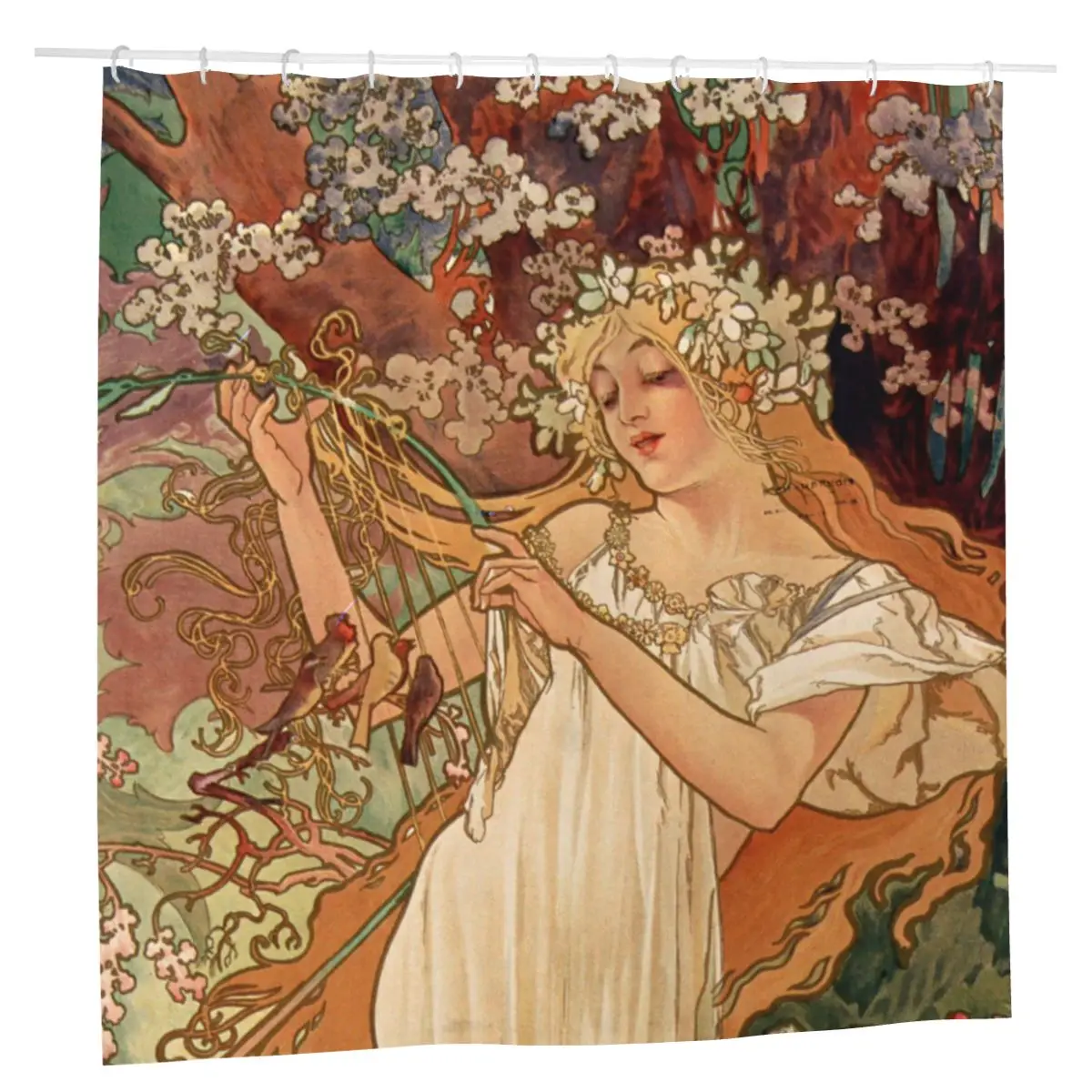 

Alphonse Mucha Rose Shower Curtain Home Bath Curtains with 12pcs Hooks Bathing Cover Beautiful Women Creative Cloth Screen