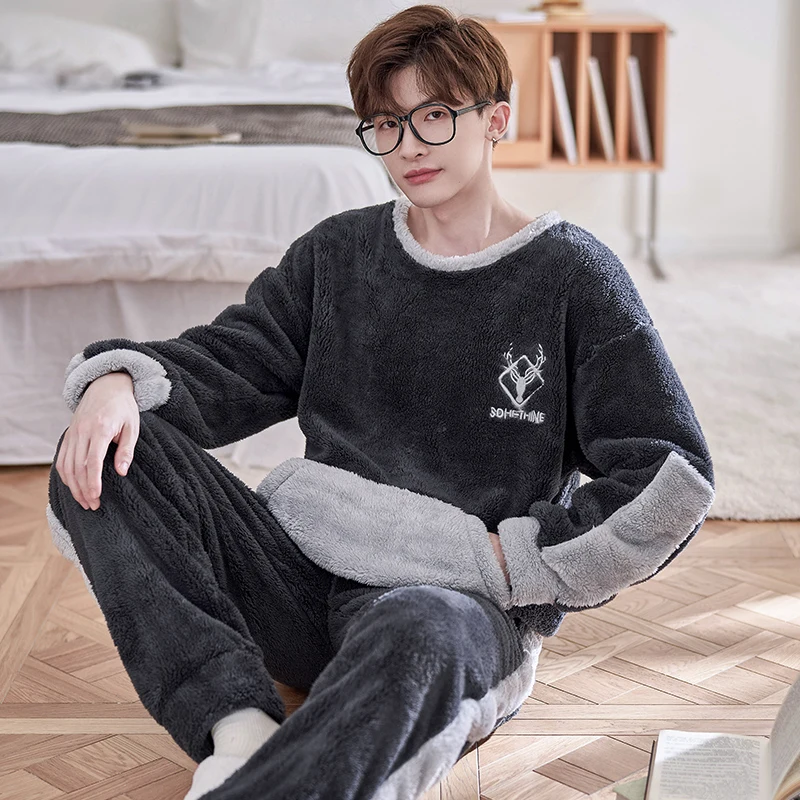 FUNISHI Men's pijama Cartoon Winter Pajamas Loose Version Pajama Set Pullover Sleepwear Plus Size 4XL Inspissate Flannel