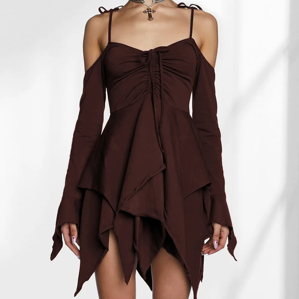 

Стильное женское платье, сексуальное и Клубное платье на бретельках, необычные мини-платья с оборками, женское платье, C5524