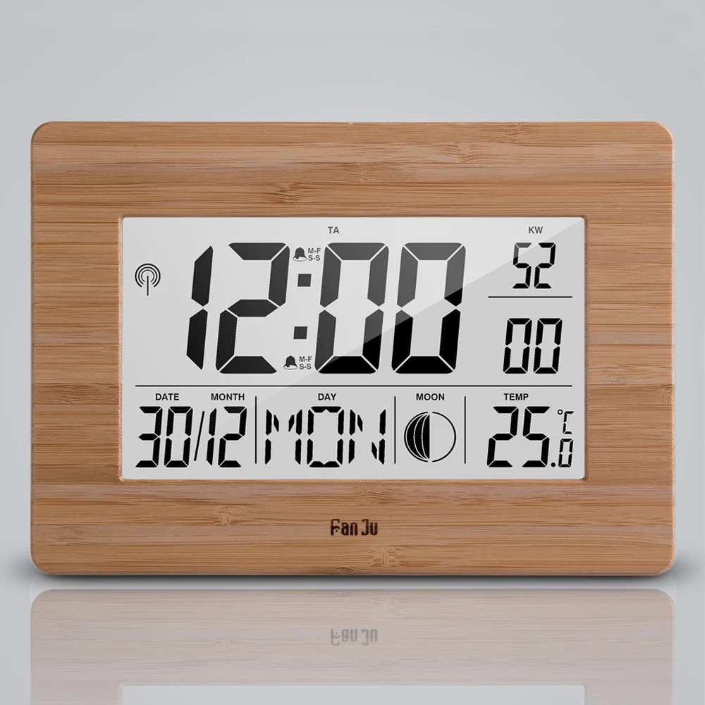 

FanJu FJ3530 большой экран цифровой двойной будильник часы для помещений температура Повтор часы Луна фаза Календарь Светодиодные Настольные ча...