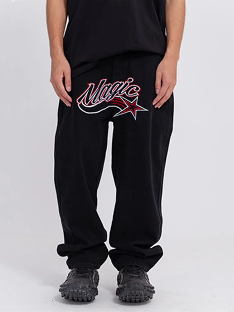 Four Seasons Trend Men's Washed Distressed Embroidered Straight Casual Pants Y2k Men Jeans Fashion Streetwear Ins Hot Sale JEANS