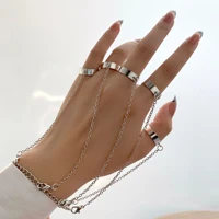 trendy silver chain alloy ring for women fashion new hip hop adjustable one piece ring open joint ring jewelry