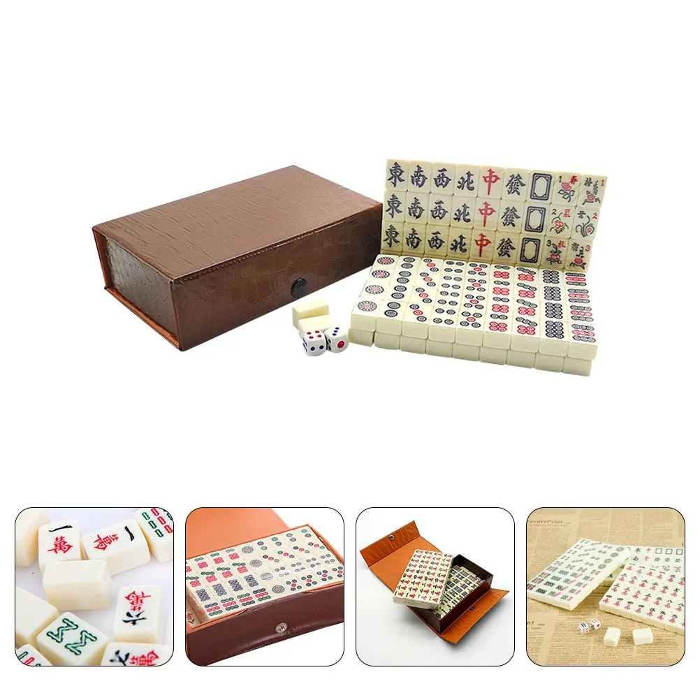 

1 Set of Mahjong Kit Chinese Mahjong Game Playthings Kit with Dices for Home Travel