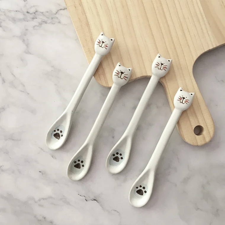 

Kitchen Tool Ceramic Cartoon Cute Cat Animal Spoon Hanging Coffee Dessert ScoopsUnique Ice Cream Flatware Novelty Gift