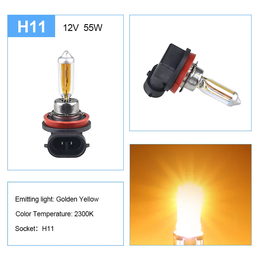 H11 Super White 6000K Fog Halogen Bulb 55W 4300K Car Head Lamp Light Rainbow Blue Car Styling Light Source Parking 2300K