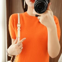 womens casual cashmere short sleeve high quality soft spring and summer new womens o neck short sleeve exquisite cashmere pull