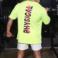 loose fitness gym mens sportswear cotton round neck short sleeve t shirt fashion bodybuilding running workout fitness wear