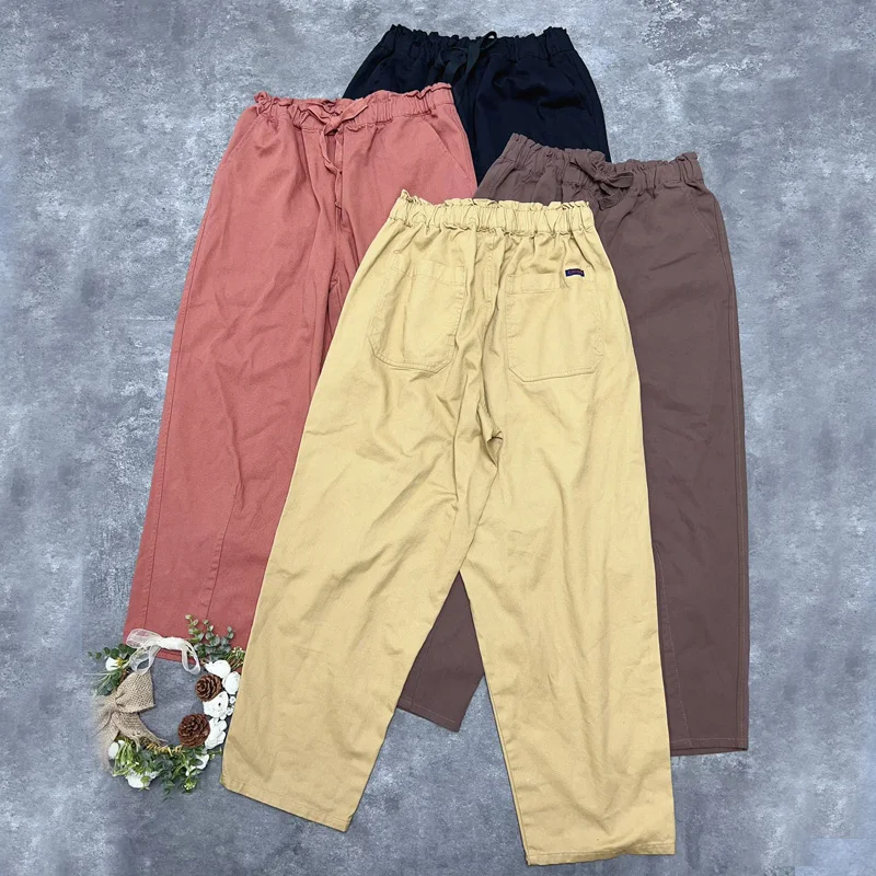 Женские свободные шаровары Johnature простые повседневные штаны до щиколотки с