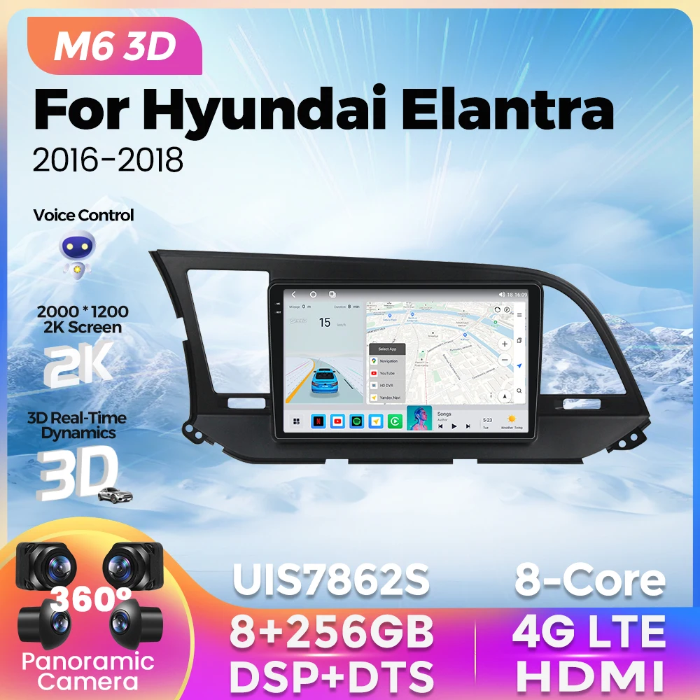 

Новый M6 3D UI 2K экран Android все в одном для Hyundai Elantra 6 2016 - 2020 автомобильный радиоприемник мультимедийный плеер для Carplay Android авто