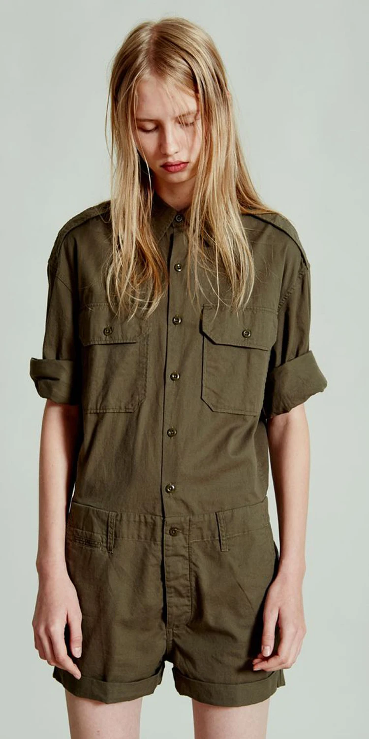 Homemade military green jumpsuit long sleeved shorts