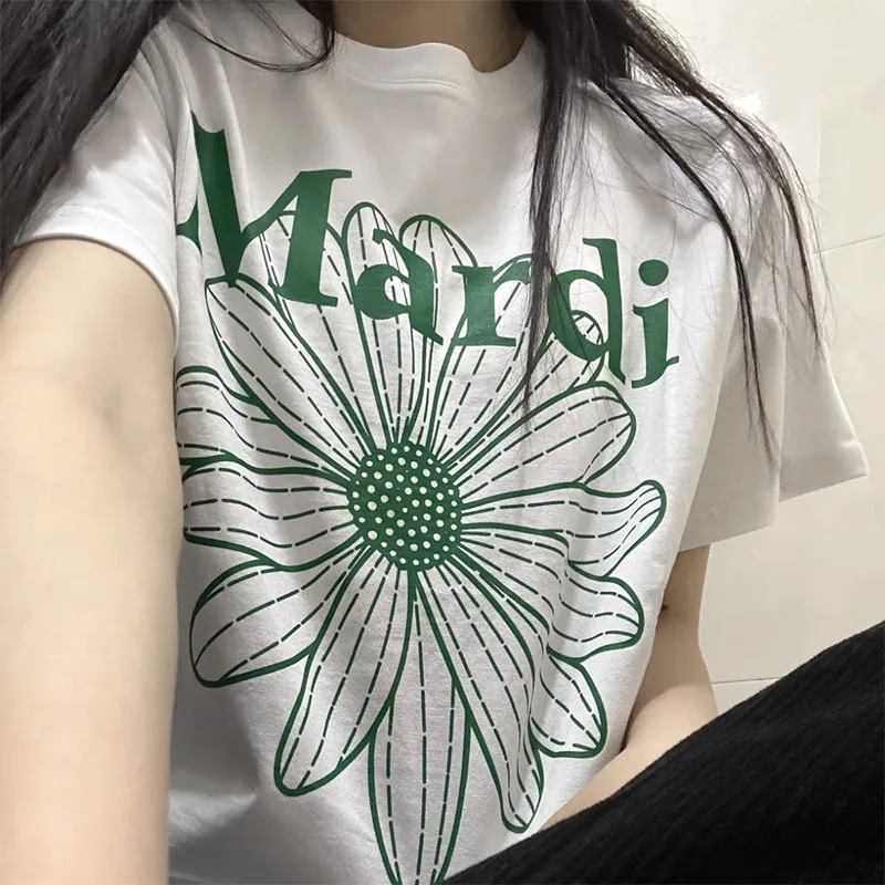 

Mardi Korean Version Niche Classic Minimalist Korean Style Daisy Sunflower Letter Print Harajuku Lazy Short Sleeved T-Shirt